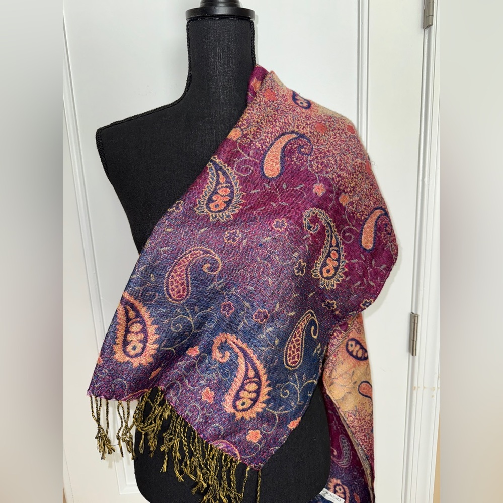 Vibrant Purple & Orange Paisley Women's Scarf - Pashmina